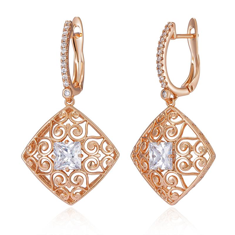

Kinel большой размер квадратный циркон висячие серьги для женщин цвет розового золота Роскошные ювелирные изделия серьги-подвески розового золота