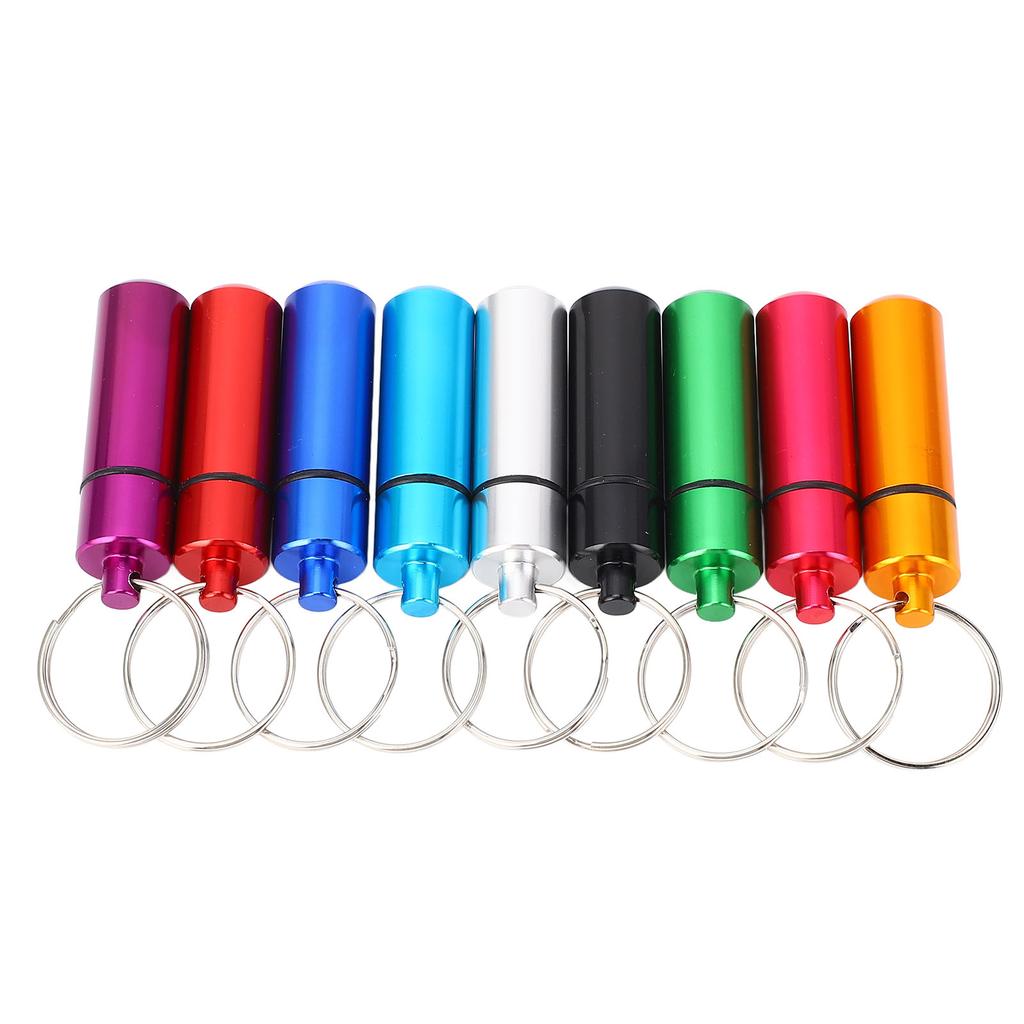 9pcs Holder, Aluminium Box Case with Keychain, Water Proof Medicine Holder for Outdoor Storage