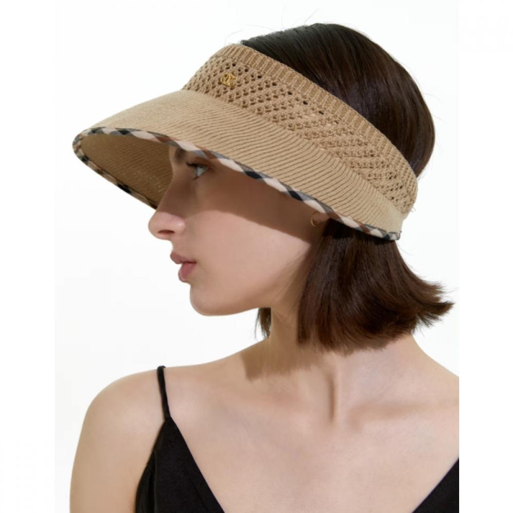 Daks Beige Linen Blend Check Pattern Packable Sun Cap Dche6e108i2 Single option