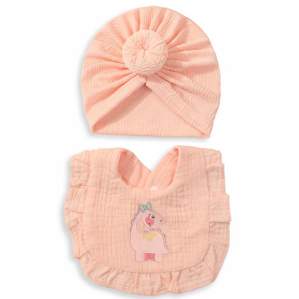 

Pure Cotton Dinosaur Baby Hat & Bib Set