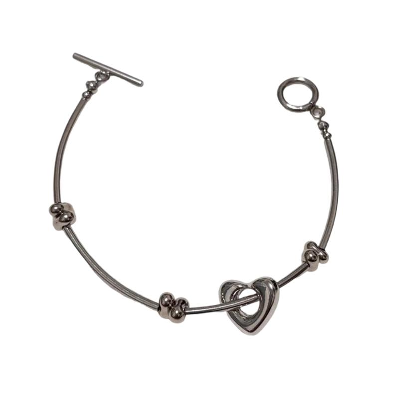 A52E Heart Bead Alloy Bracelet Adjustable Wristband Perfect For Special Occasions