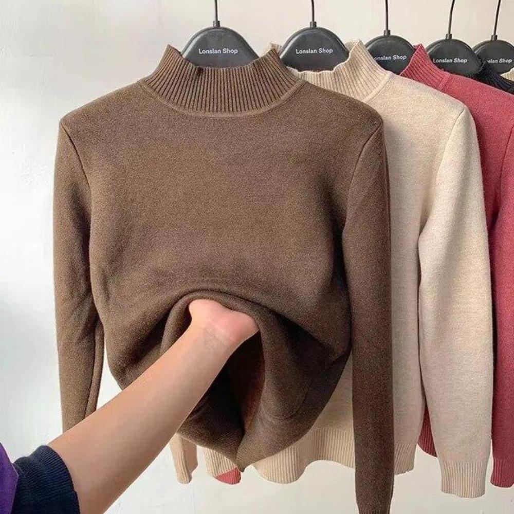 Thicken Velvet Turtleneck Sweater Women Korean Fashion Lined Warm Sueter Knitted Pullover Slim Top Winter Jersey Knitwear Jumper