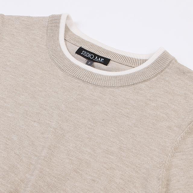 LAP Contrast Line Short Sleeve Slim Knit Ar1Kh360
