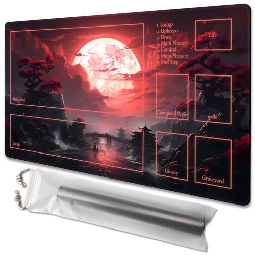 MTG Playmat Size 24 X 14 Inch, Free Storage Bag, Non-Slip Printed Backing, Perfect for Card Game Enthusiasts, TCG Playmat (Includes Zone, Blood Moon S