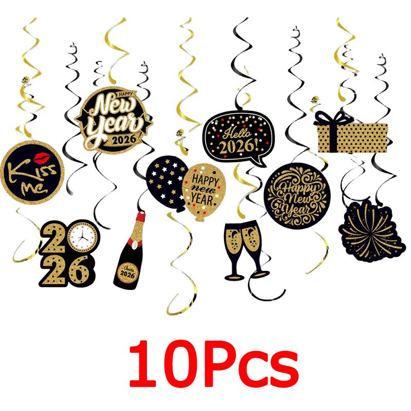 10pcs/pack New Year Bright Colors Party Exquisite Patterns Durable New Year's Day Elements Plastic Spirals Atmosphere