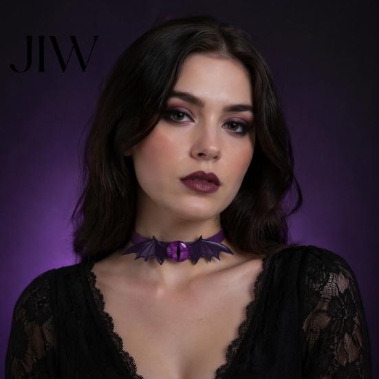 Protection Amulet Jewelry Gothic Bat Leather Choker Necklace, Devil Eyes Collar Necklace for Women Style Men, Adjustable Wing Clavicle Halloween Party