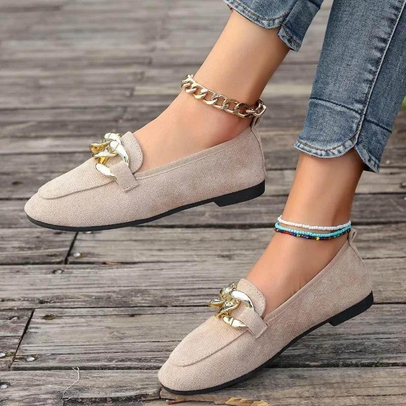 Fashion Women's Shoes 2024 Hot Sale Loafers Women's Flats Fashion Metal Decoration Casual Flat Shoes High Quality Solid Flat Low Heels
