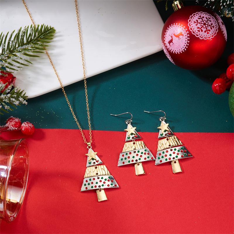 Vintage Metal Splicing Christmas Tree Long Drop Earrings for Women Hollow Xmas Tree Star Dangle Earring Party Punk Cool Jewelry