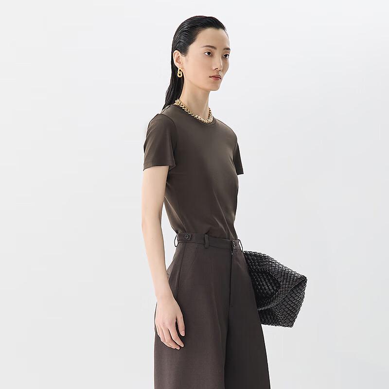 

JNBY Women s Slim Fit Mulberry Silk Blend Short Sleeve T-Shirt S