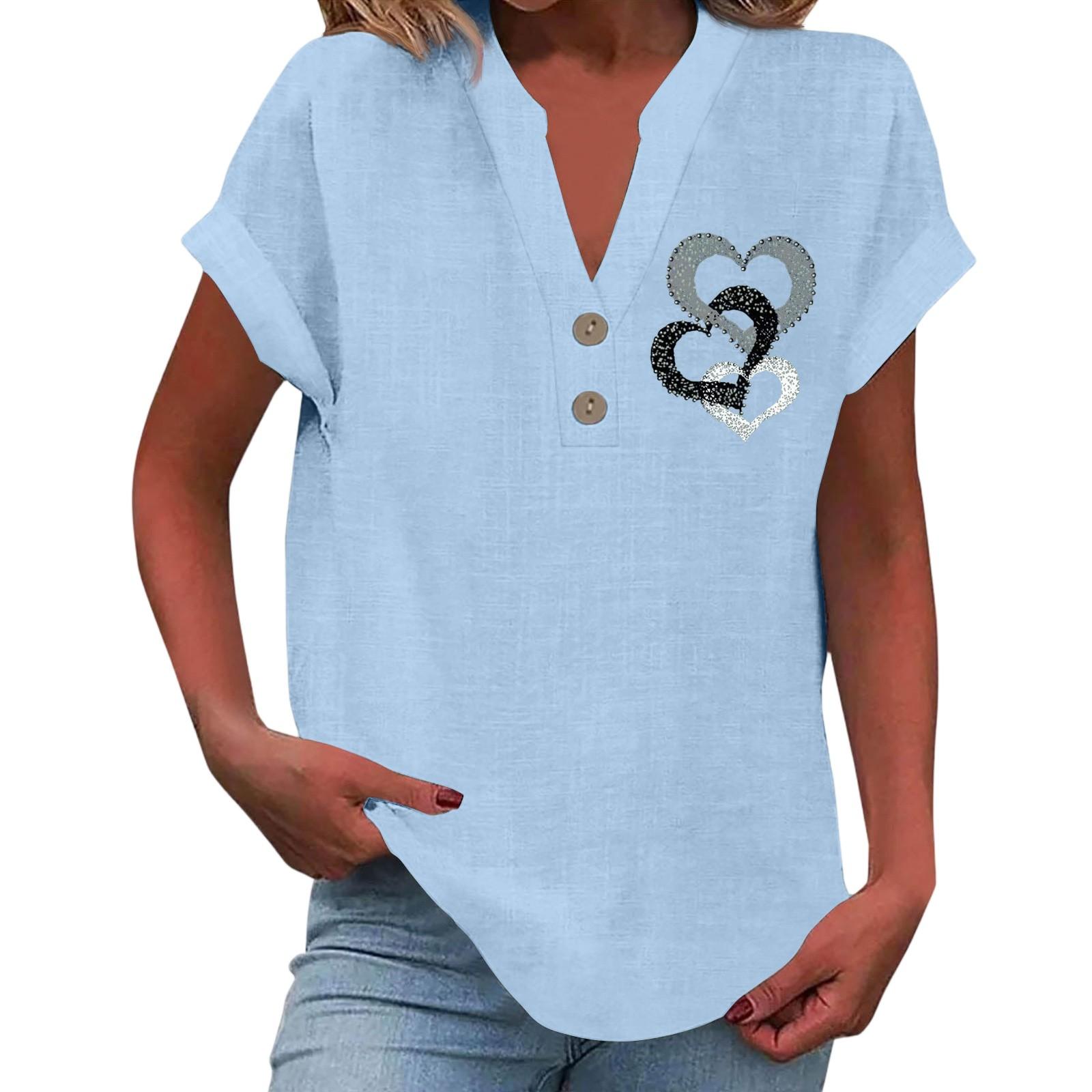 

Женская повседневная мода с V-образным вырезом и пуговицами с цветочным принтом и коротким рукавом L