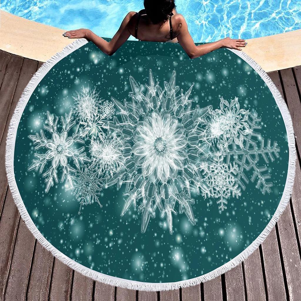 Weihnachten Runder Strandtuch Girly Romantisches Schneeflocken Handtuch Kreis Prinzessin Winter Stranddecke Weiche Poolhandtücher Picknickmatte