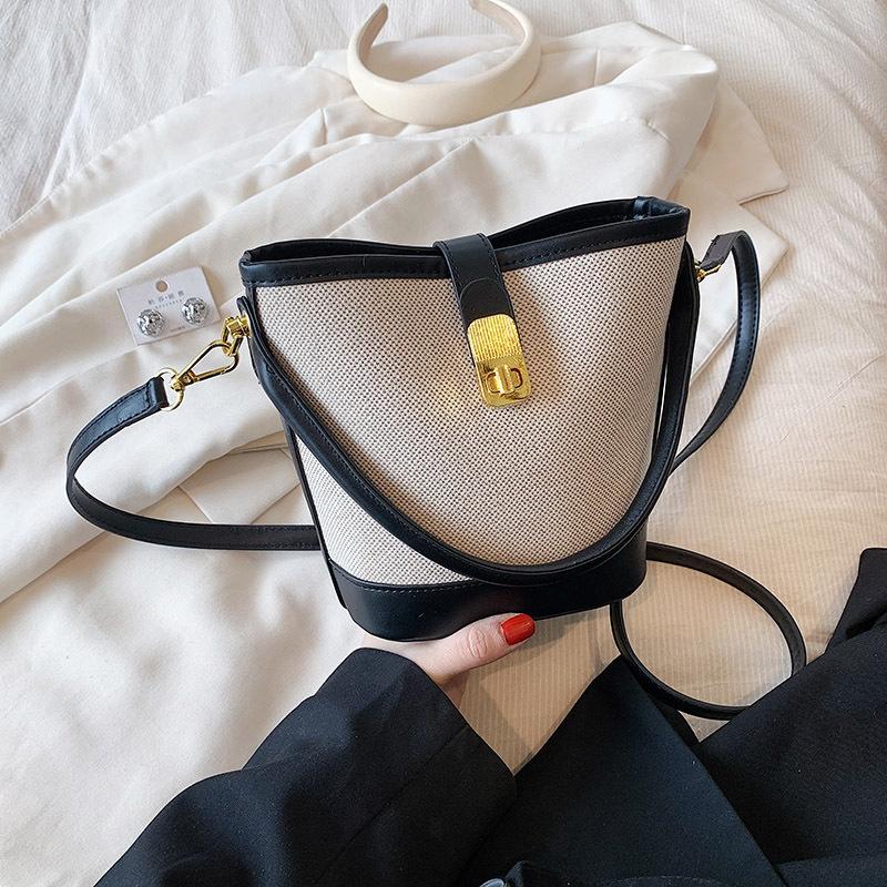 Retro Casual Contrasting Color Portable Small Bag Women's 2025 Spring and Summer Niche Bucket Bag Premium Texture Versatile Shoulder Bag