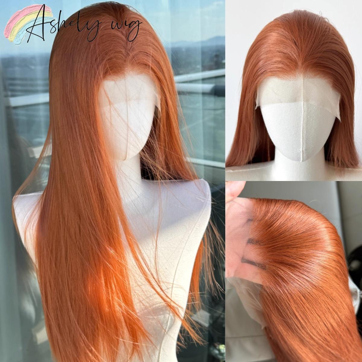 

Orange Wig for Women 13*4 Lace Front Wig Long Straight Hair Wig Nature Looking Soft Super Thick Super thick for Cosplay Dialy (Orange,26inches&150%&1pc)