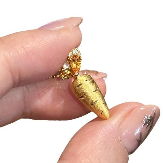 Light Luxury High-End Brushed Carrot Necklace Inlaid With Zircon Unique Design Pendant Versatile Niche Collarbone Chain