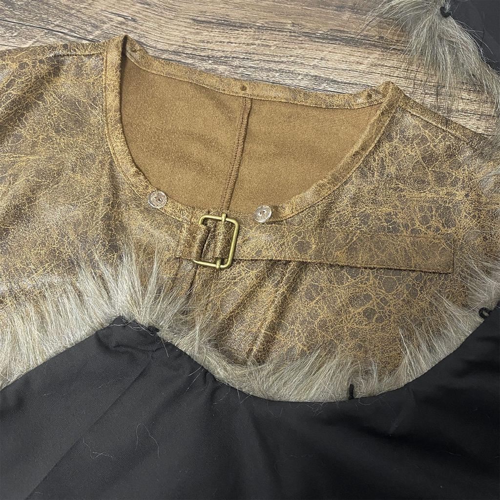 Wikingerumhang für Herren mit Kunstpelzkragen, Cosplay-Kostüm für Mittelalterpartys und Bühnenauftritte