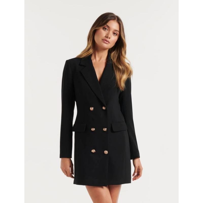 

Приталені суцільні кольорові повсякденні двобортні сукні-піджаки середньої довжини Жіночі офіційні сукні-піджаки з довгим рукавом L чорний