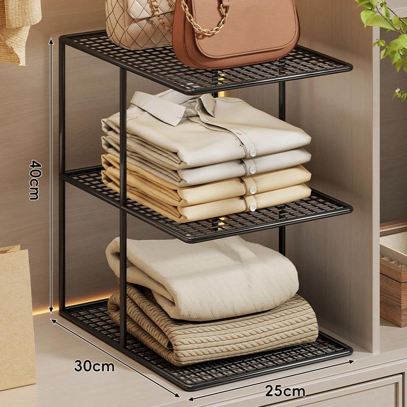 Efficient Metal Mesh Storage Rack Multi Tier Closet Shelf for Wardrobe