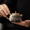Dunhuang Gold & Silver Inlay Black Thangka Glaze Taotie Teapot for Gongfu Tea Ceremony Home Gift