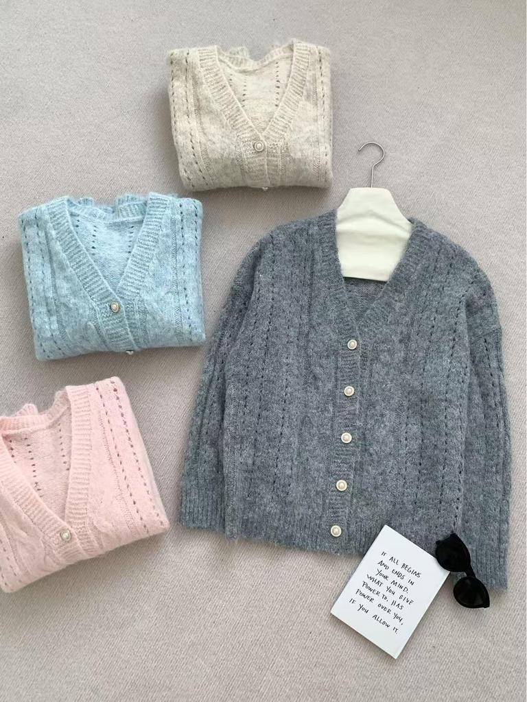 2025 Korean Loose Knit V-Neck Cardigan for Women - Autumn & Winter Casual Style Sweater Coat