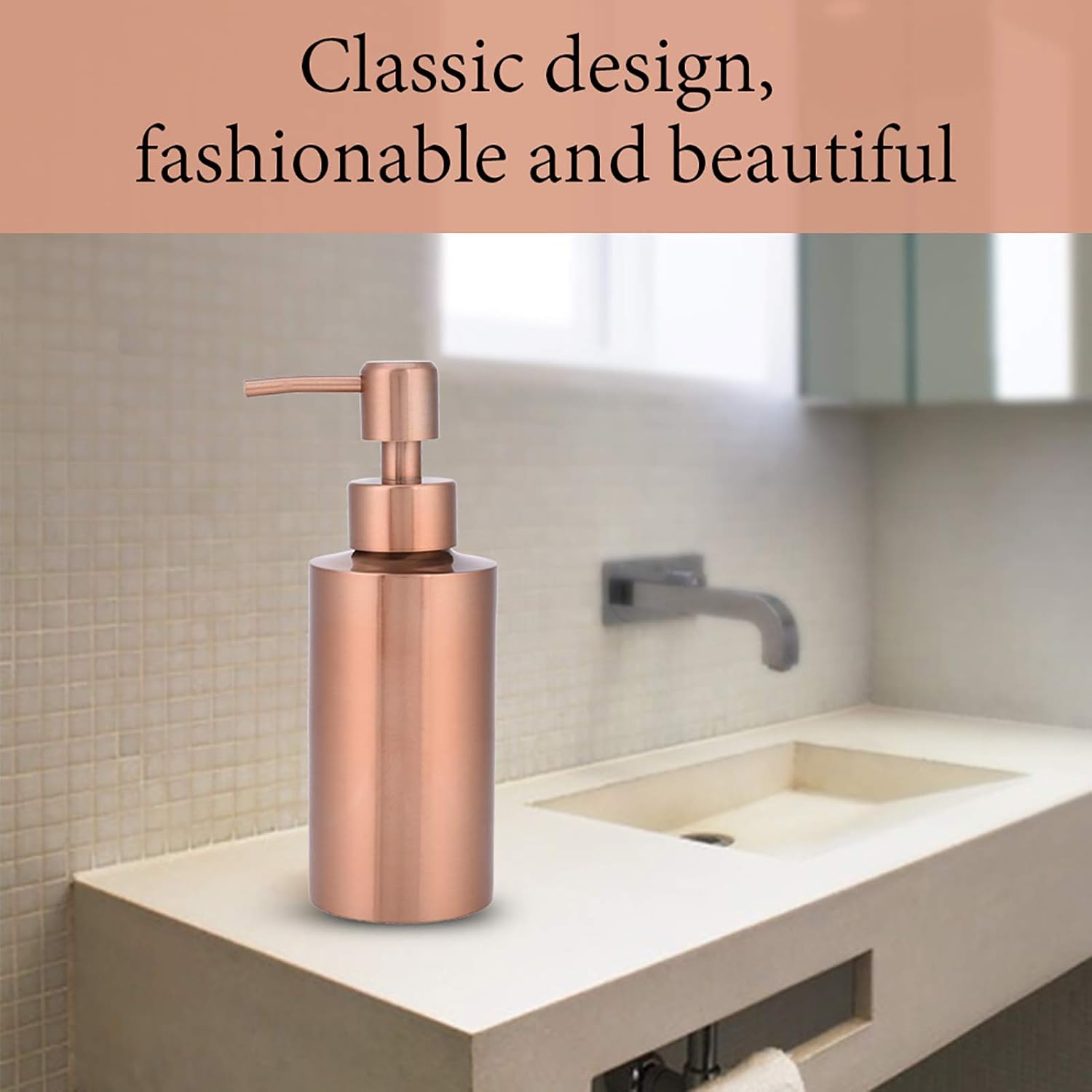 Soap Dispenser - 250ml Stainless Steel Kitchen Bathroom Countertop Hand Pump Soap Dispenser Lotion Bottle (Rose Gold)