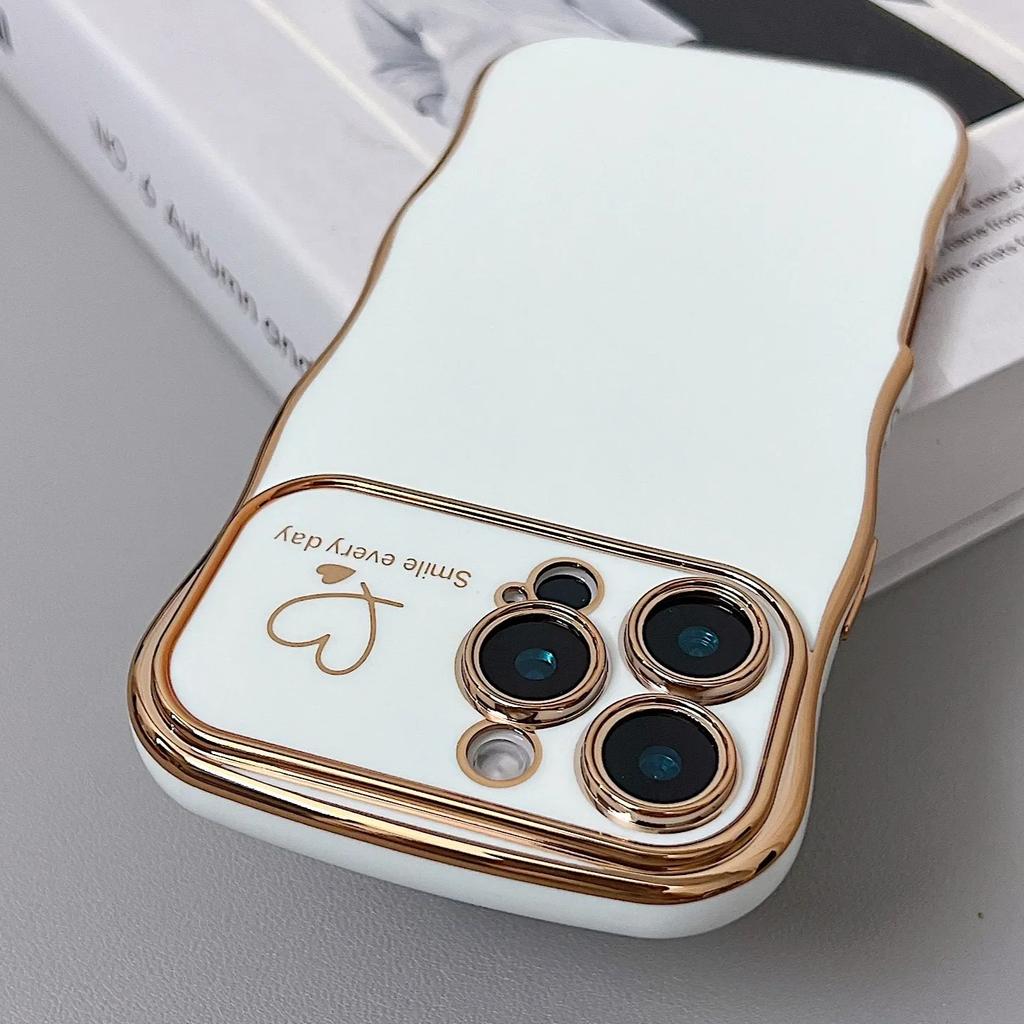 Fashionable Wave Heart Shape Electroplating TPU Soft Case for iPhone 16 15 14 13 12 11 ProMax Plus Shockproof Protective Cover