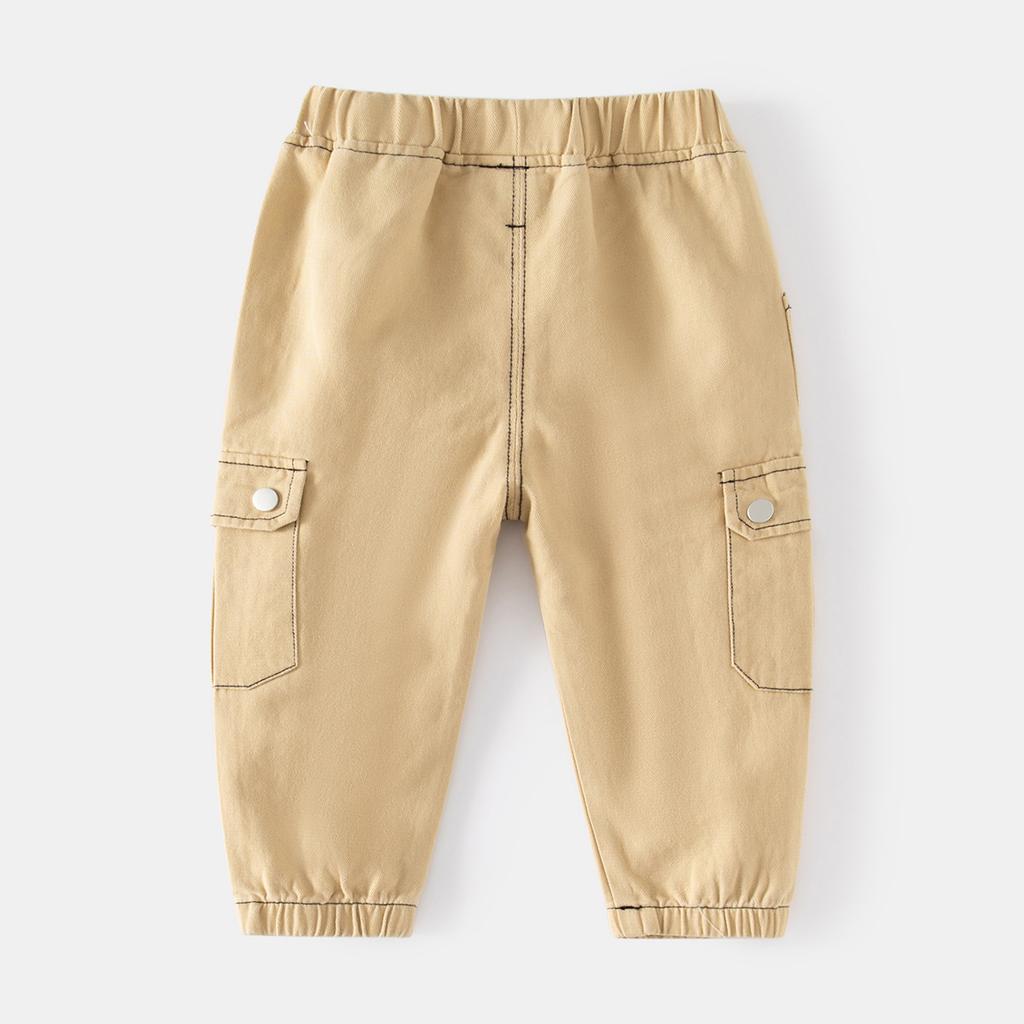 Spring fashion new mid-rise micro-elastic boys' cargo pants navy blue side folding pockets for children and children
