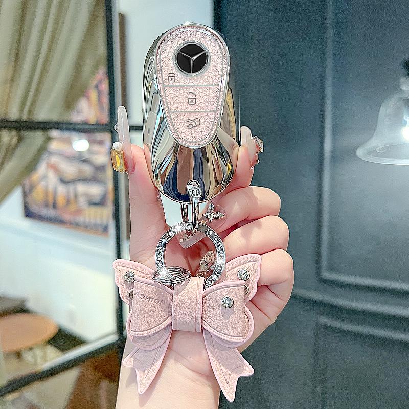 High-End Key Case for 25 Mercedes-Benz Models: E300L, C260L, GLC, GLS, EQE, A-Class - Elegant Design for Women