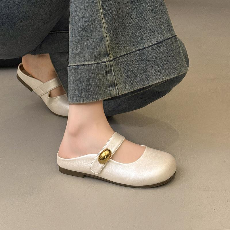Cowhide version with skirt, one-pedal lazy shoes, bag head and half slippers, women's summer outer wear new models