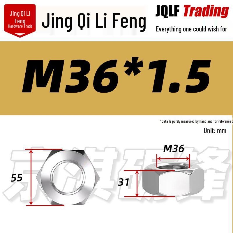201 Stainless Steel Hex Nut: M3–M56 Fine Thread Thickened Nut