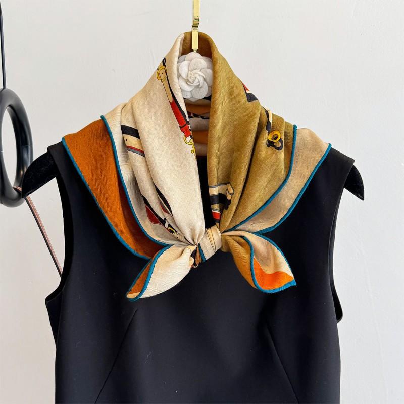 Unisex Silk Wool Square Scarf Two-Tone Spliced Collar Protection Fashionable 2025