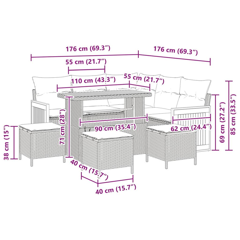 9 Piece Garden Sofa Set with Cushions In Beige and Light Grey
