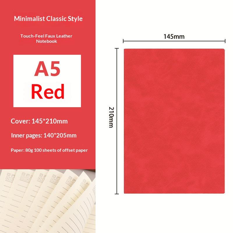 A5 Skin-feel Notebook Yamba Soft Leather Car Line Notebook Customizable High Appearance Level Business Notebook (Red,200 Pages&A5) красный