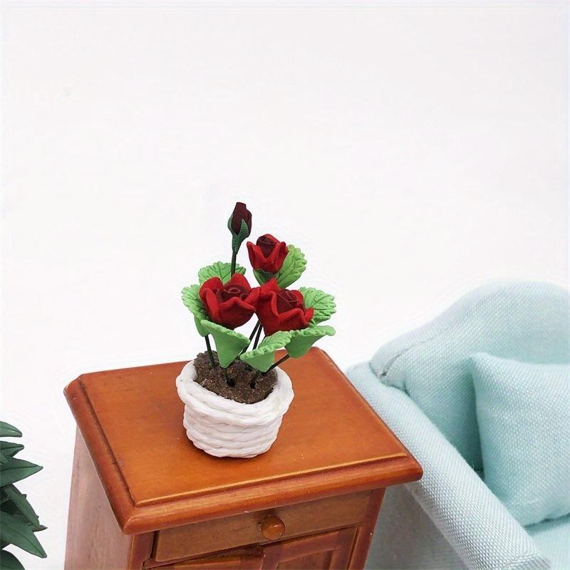 1pcs Simulation Flower Red Rose Potted Plant Garden Scene Flowers and Greenery Potted Plants Micro Landscape Potted Garden Greenery