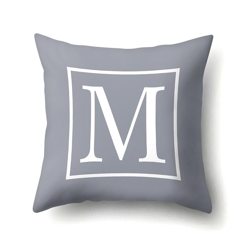 Polyester Pillow Case Gray Base Literary Home Car Decoration 26 English Letter Cushion Car Cushion Cover