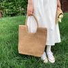 Vintage Women Straw Shoulder Bag with Secure Zip Closure for Stylish Summer Travel and Daily Use