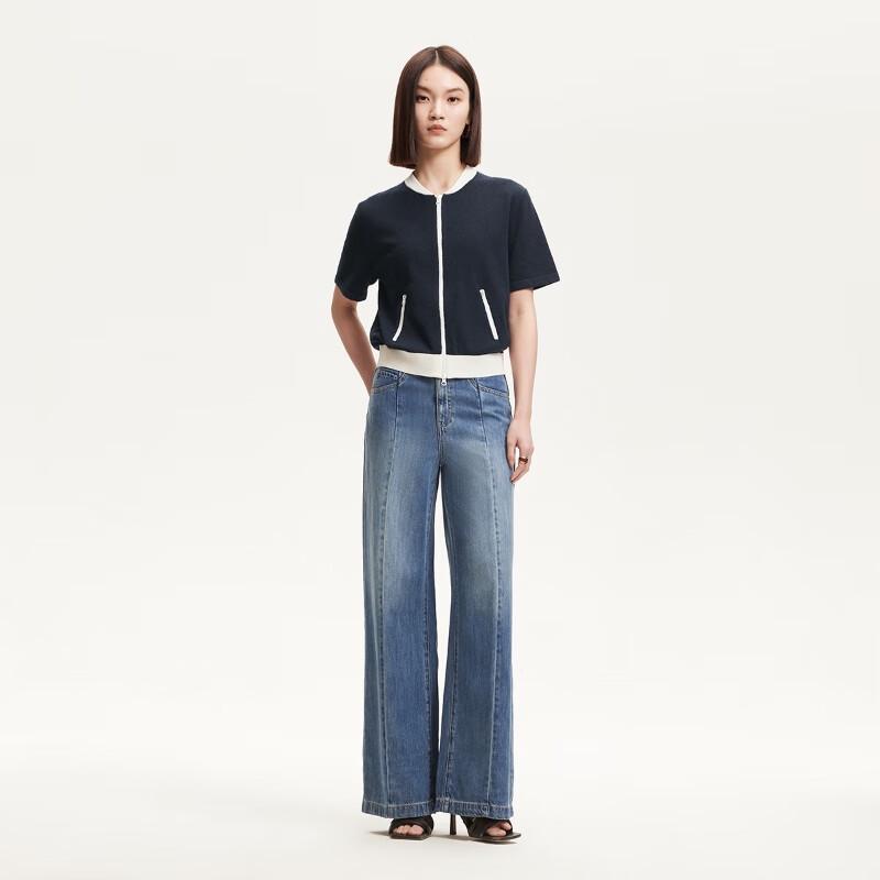 Veromoda Cotton Blend Colorblock Short Sleeve Knit Cardigan