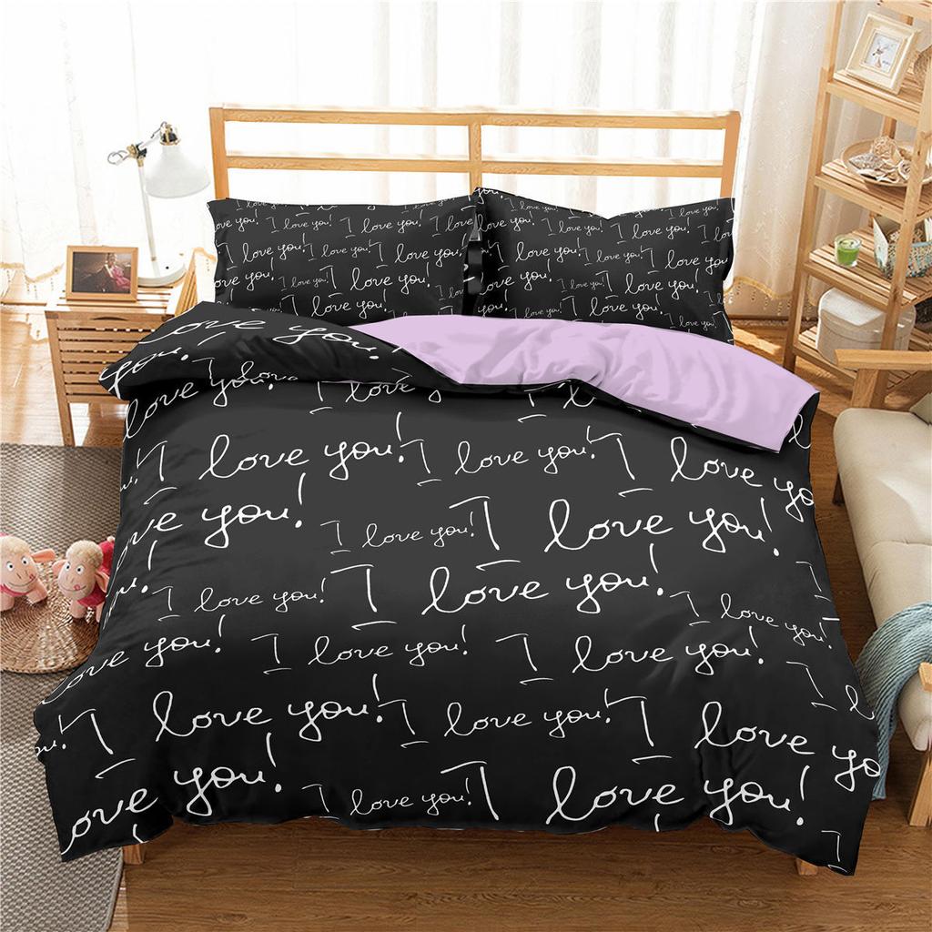 I Love You Duvet Cover Microfiber 2/3 Pcs Bedding Set Queen/King/Full/Twin Letter Hello Love Quilt Cover for Lovers Girls Spouse