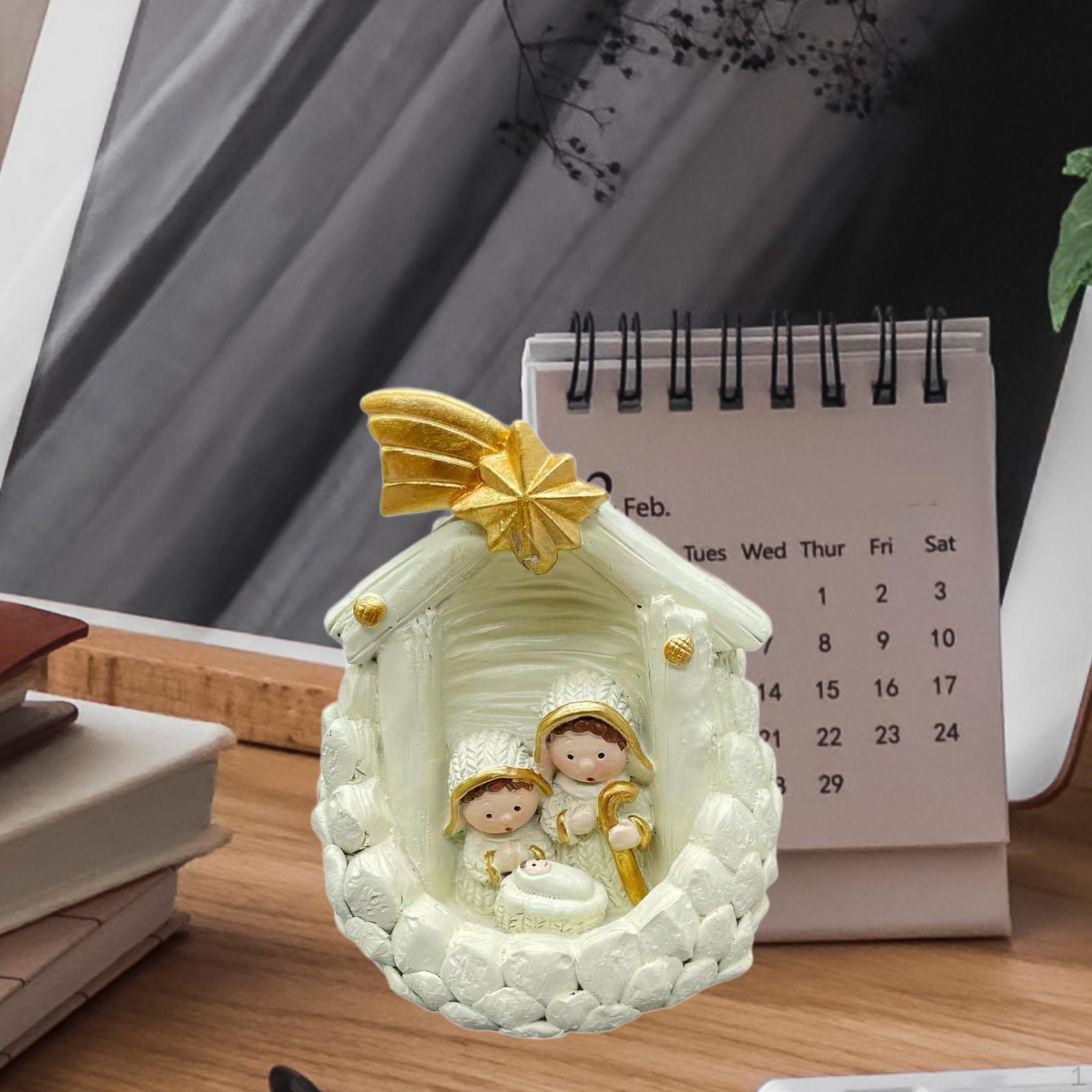 Miniature Nativity Figurine,Religious Gift Collectible Manger Landscape Small Scene Holy