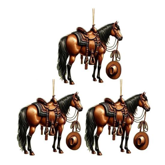 Realistischer Pferde Auto Anhänger 2D Acryl Western Cowboy Pferd Auto Charme Schlüsselanhänger Rückspiegel Dekoration Geschenk für Reitsportliebhaber