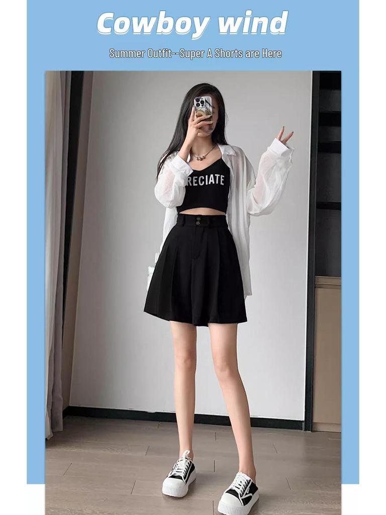Women's High-Waisted Pleated Wide-Leg Shorts - 2024 Spring/Autumn Collection