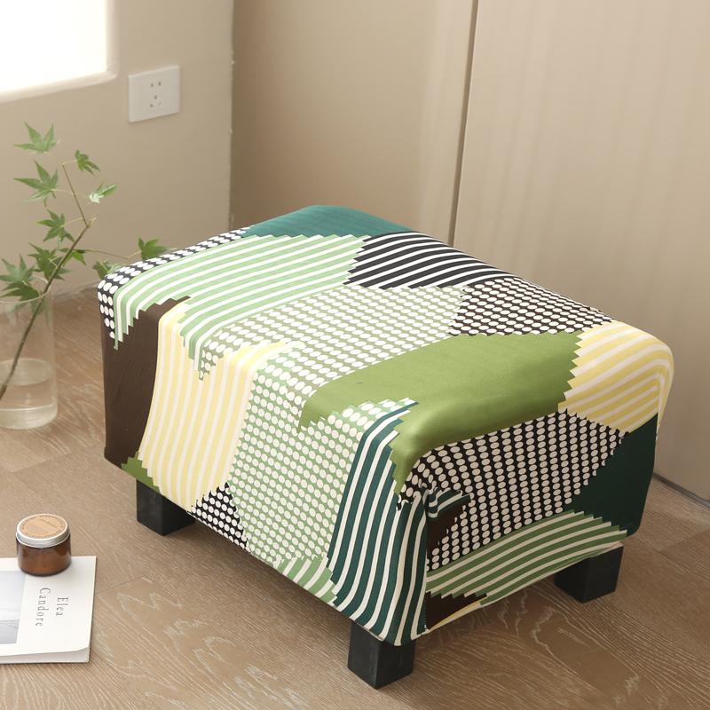 17 Styles Stretch Footstool Cover Ottoman Slipcover Pouffe Dustproof Rectangle Slipcover Print Fabric Furniture Protective Cover