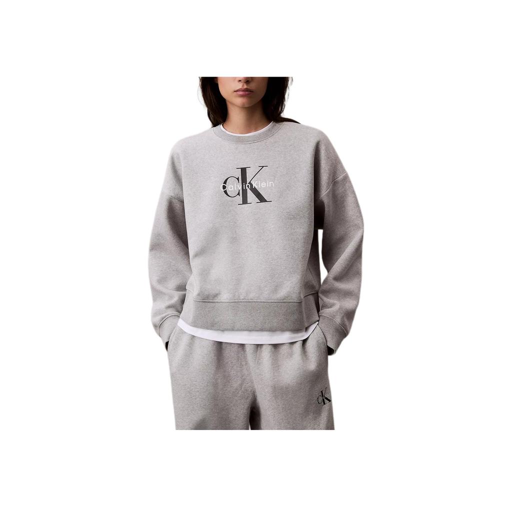 Calvin Klein Casual Short Letter Loose Round Neck Drop Shoulder Long Sleeve Sweatshirt Women Sweatshirt Gray 47A214G-031