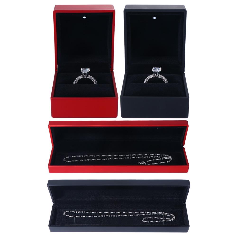 Square Wedding Ring Box LED Lighted Jewelry Box Ring Displays Case Gift Packaging Jewelry Display