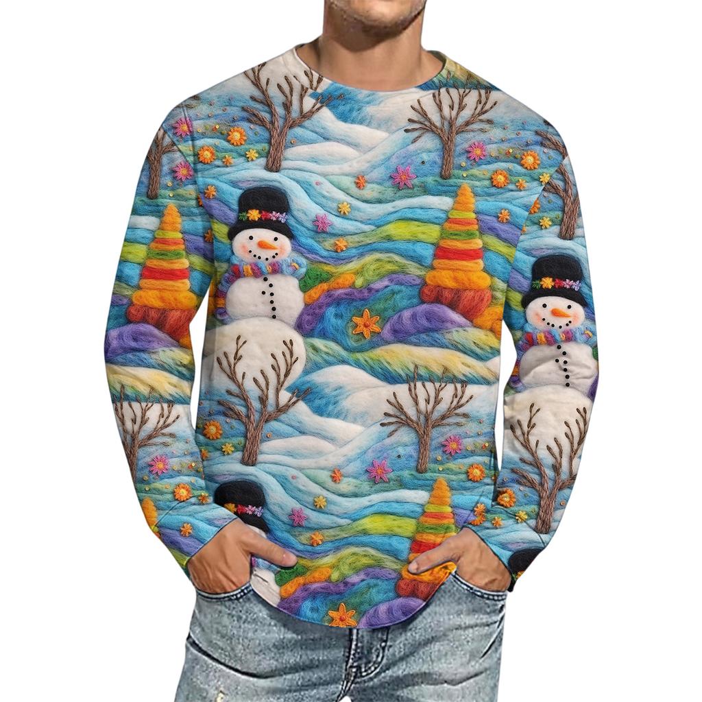 Men's Christmas Printed Imitation Cotton Long-sleeved Shirt