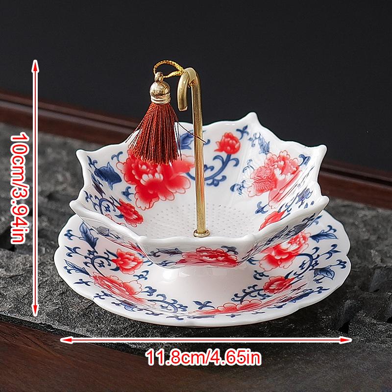 

1 набор зонтиков для защиты от протечек в виде цветка пиона, чайные чаши, керамические чайные миски, аксессуары для церемоний в форме зонтика, креативная чайная посуда в 2 стилях