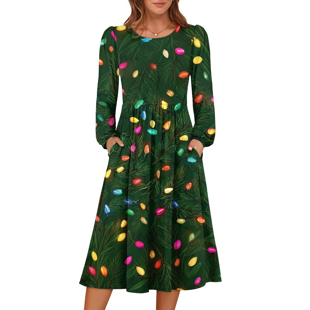 Women's Christmas Printed Fashionable Loose Round-neck Dress