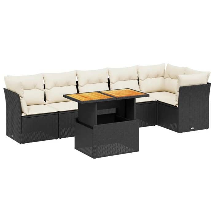 VidaXL Salon de Jardin avec Coussins 7 pcs, Canapés de Terrasse, Ensemble de Meubles de Patio, Mobilier d'Extérieur, Noir 3270839
