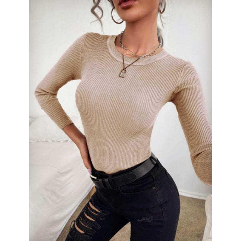 Autumn Winter Pullover Tops Women's Bottoming Sweater Fashion Long Sleeve Blouse Ribbed Knitted Casual Jumper Sweaters