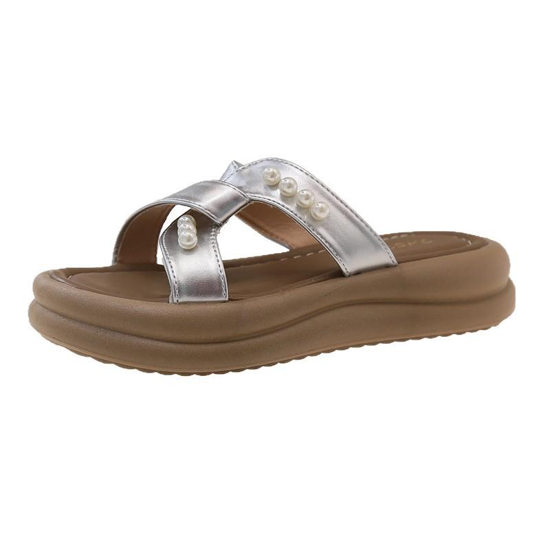 2025 Summer New Pearl High-end Soft-soled Slippers for Women To Wear, Step On Shit, Thick Bottom To Increase the Popularity of One-word Drag