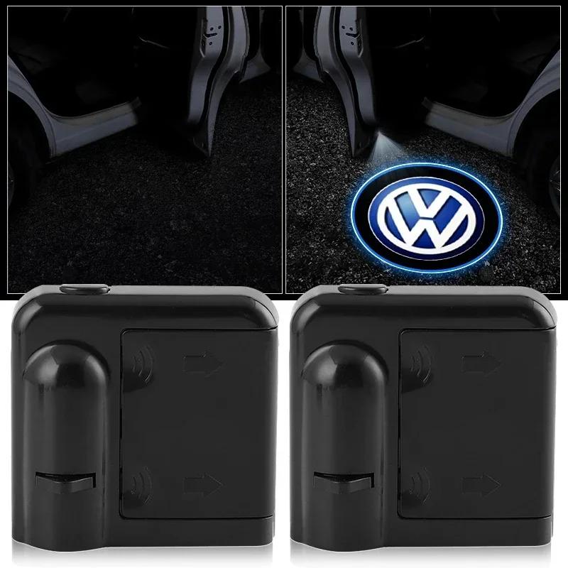 For VW New 2pcs Wireless HD Courtesy Lamp Car Door Projector Welcome Light For Volkswagen VW RLine R Golf Amarok T5 Phaeton ID